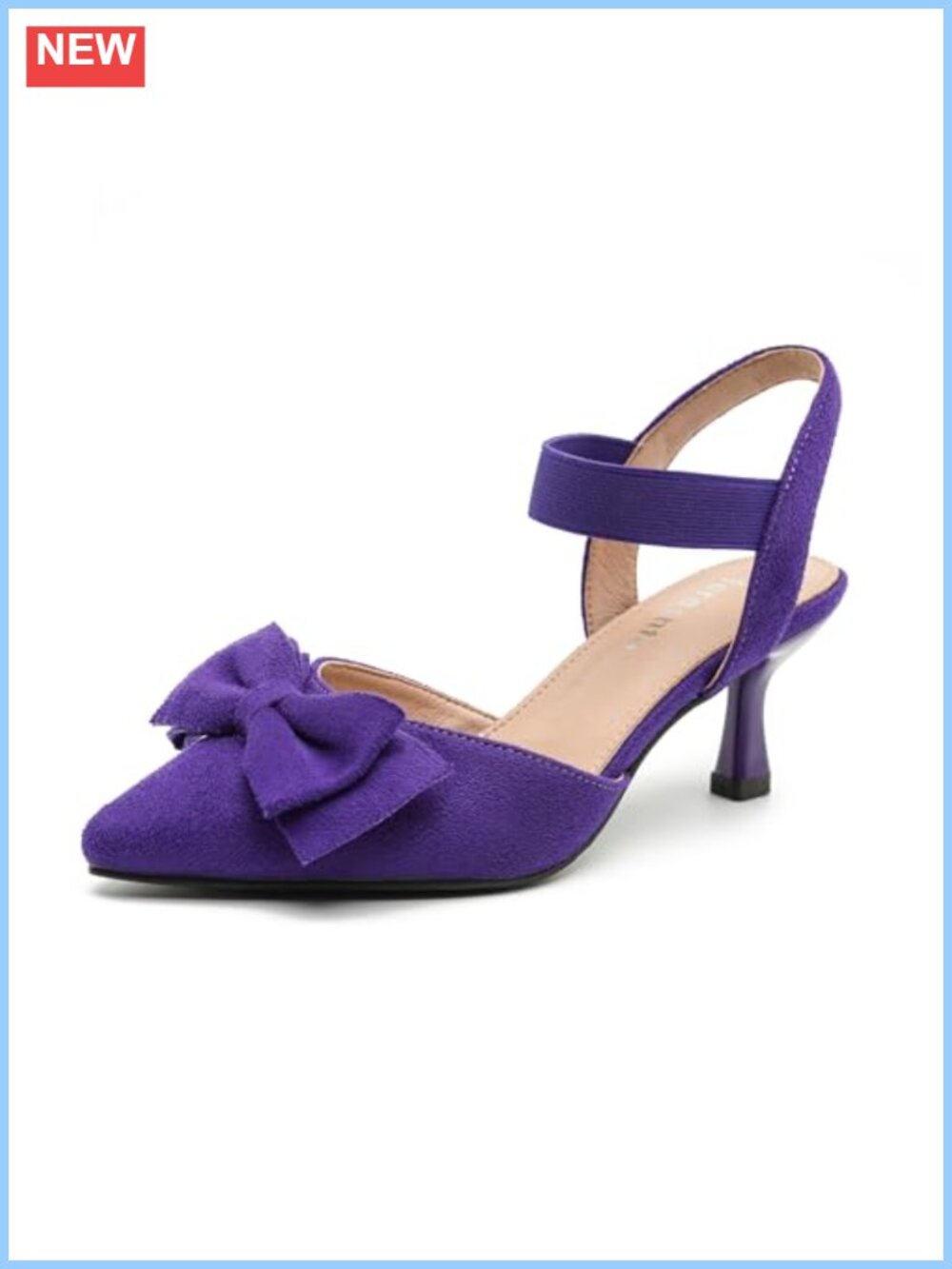 Suede Velvet Bow Pointed Toe Slingback Kitten Heels